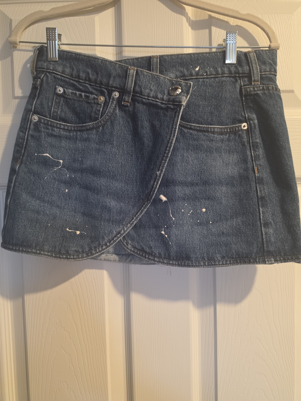 Coperni Dark Blue Denim Mini Skirt with White Paint Splatter
